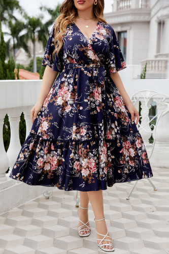 Summer V-Neck Printed Plus Size Dress