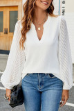 Solid Color V-Neck Lace Chiffon Shirt
