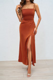Square Collar Backless Camisole Slit Dress