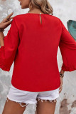Round Neck Lotus Leaf Edge Seven Quarter Sleeve Shirt