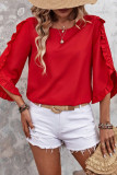Round Neck Lotus Leaf Edge Seven Quarter Sleeve Shirt