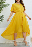 Yellow V-Neck Fied Waist Dress