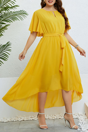 Yellow V-Neck Fied Waist Dress