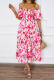 One Shoulder Printed Bubble Sleeve Dress