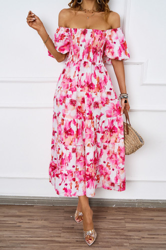One Shoulder Printed Bubble Sleeve Dress