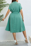 Green Half Cardigan Tied Waist Lapel Dress