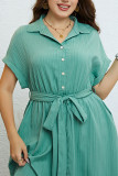 Green Half Cardigan Tied Waist Lapel Dress