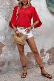 Round Neck Lotus Leaf Edge Seven Quarter Sleeve Shirt