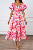 One Shoulder Printed Bubble Sleeve Dress