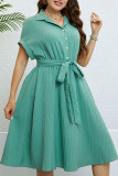 Green Half Cardigan Tied Waist Lapel Dress
