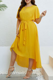 Yellow V-Neck Fied Waist Dress