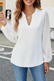 Solid Color V-Neck Lace Chiffon Shirt