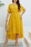 Yellow V-Neck Fied Waist Dress