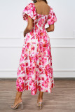 One Shoulder Printed Bubble Sleeve Dress