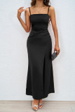 Square Collar Backless Camisole Slit Dress