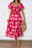 One Shoulder Printed Bubble Sleeve Dress