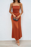 Square Collar Backless Camisole Slit Dress