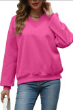 Solid Color V-Neck Plus Plush Loose Hoodie