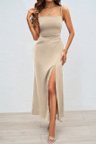 Square Collar Backless Camisole Slit Dress
