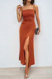 Square Collar Backless Camisole Slit Dress
