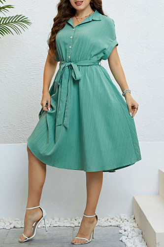 Green Half Cardigan Tied Waist Lapel Dress