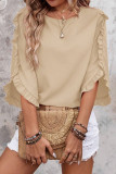 Round Neck Lotus Leaf Edge Seven Quarter Sleeve Shirt