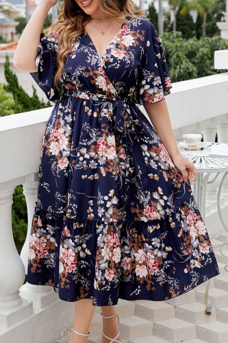 Summer V-Neck Printed Plus Size Dress