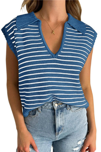 V-Neck Knitted Casual Striped Pullover Sweater