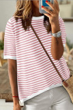 Round Neck Striped Short Sleeved Casual Sweater