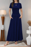 Summer Round Neck Solid Color Dress