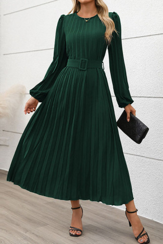 Long Sleeved Pleated High Waisted Dress