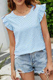 Round Neck Plaid Print Ruffled Sleeve T-Shirt