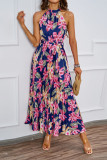 Hanging Neck Big Swing Printed Dress