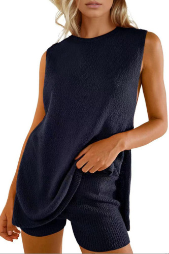 Knitted Sleeveless Shorts Sweater Two-Piece Set