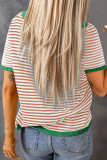 Round Neck Striped Short Sleeved Casual Sweater