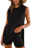 Knitted Sleeveless Shorts Sweater Two-Piece Set