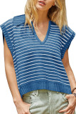V-Neck Knitted Casual Striped Pullover Sweater