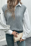Grey V-Neck Pullover Knitted Vest