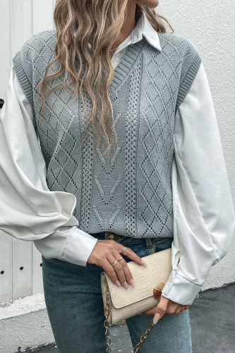 Grey V-Neck Pullover Knitted Vest