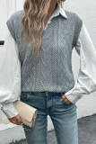 Grey V-Neck Pullover Knitted Vest