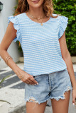 Round Neck Plaid Print Ruffled Sleeve T-Shirt