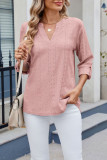 V-Neck Seven Quarter Sleeve Button Loose T-Shirt