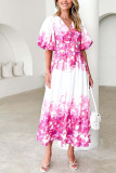 Spring/Summer Bubble Sleeve V-Neck Dress