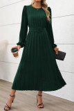 Long Sleeved Pleated High Waisted Dress