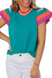 Round Neck Knitted Sweet Short Sleeved Sweater