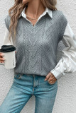 Grey V-Neck Pullover Knitted Vest