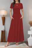 Summer Round Neck Solid Color Dress