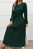 Long Sleeved Pleated High Waisted Dress