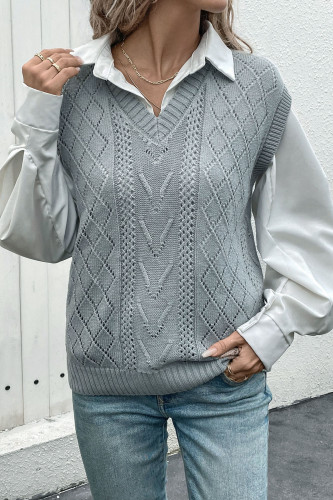 Grey V-Neck Pullover Knitted Vest