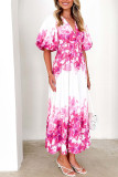 Spring/Summer Bubble Sleeve V-Neck Dress